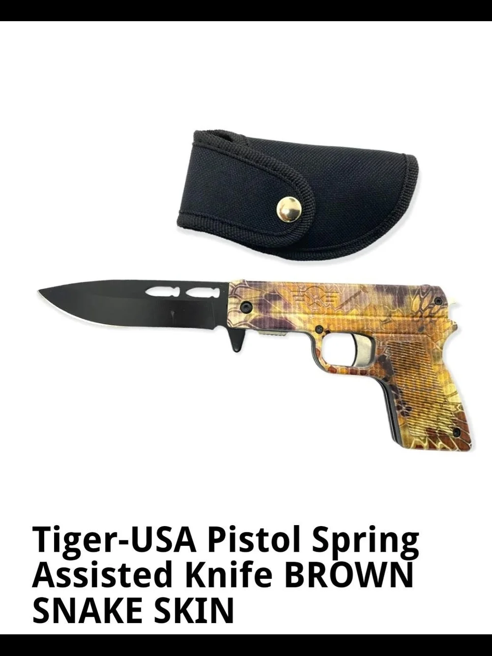 Brown Snake Skin Pistol-Style Spring Assisted Knife 1 Each